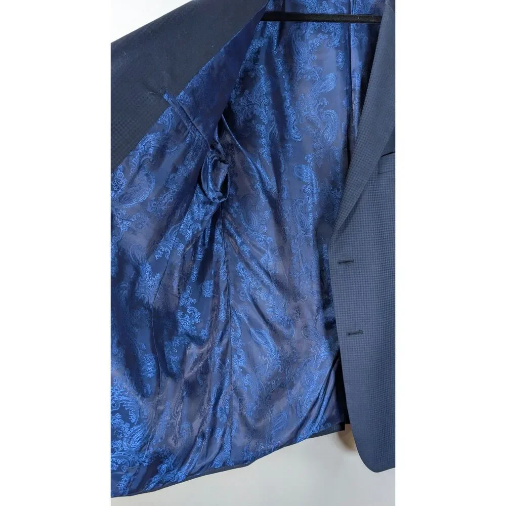 Turnbury 44R Navy Micro Check 100% Wool Sport Coat Blazer Old Money Preppy